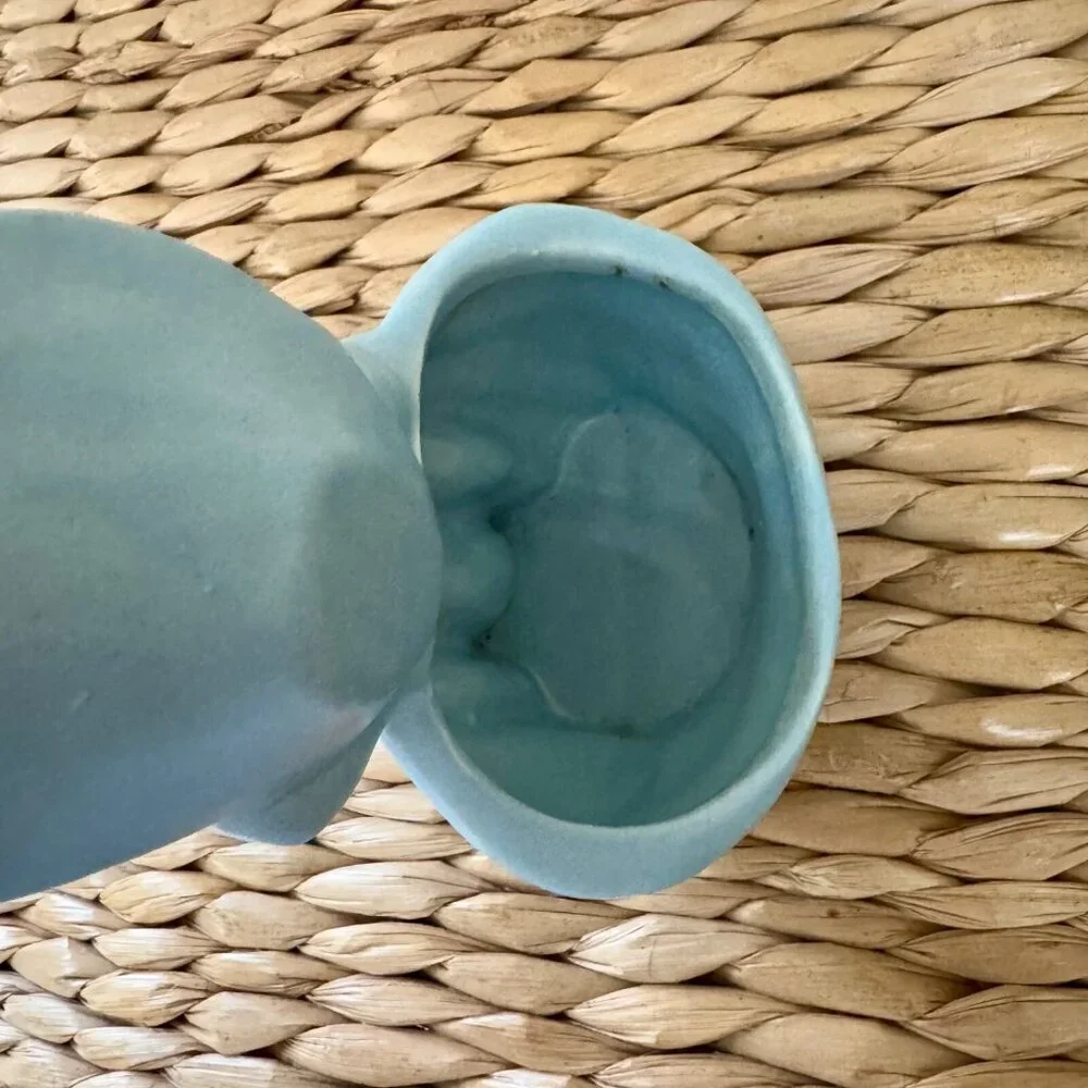 Vintage Haeger Pottery Crying Baby Girl with Bonnet Planter in Matte Blue